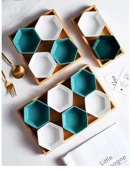 Креативная шестиугольная керамическая Тарелка в скандинавском стиле, Деревянные поддоны, перегородка для фруктовых закусок, детская Бытовая кухня, хранение приправ, салатов.