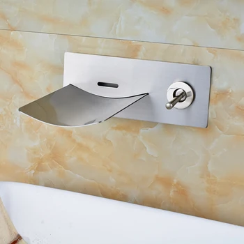 Матовый Никелевый Водопадный смеситель Vidric с двумя отверстиями для раковины в ванной комнате с одной ручкой, смесители для раковины со светодиодной подсветкой, меняющие цвет