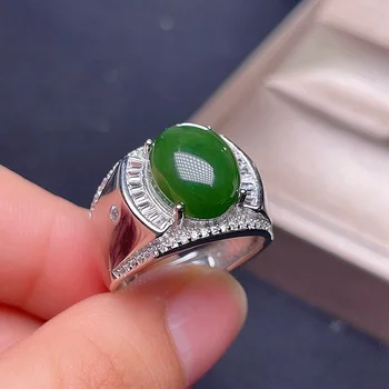 Модное мужское кольцо из серебра 925 пробы 10мм *12мм 5-каратные украшения из натурального нефрита для мужчин 3-Слойное 18-каратное Позолоченное кольцо из зеленого нефрита