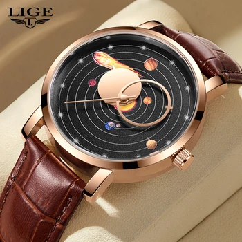 Модные мужские часы LIGE Класса Люкс Известного бренда Solar System Universe, Кожаные часы для мужчин, военные Спортивные Кварцевые Relogio Masculino