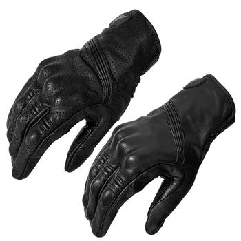 Мотоциклетные перчатки Мужские для мотокросса Длинные теплые из кожи в стиле ретро на весь палец для гонок Весна Классические С сенсорным экраном Классные
