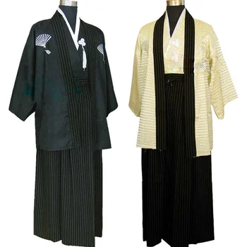 Мужское аниме-древнее кимоно в японском стиле, мужское кимоно самурая, традиционный японский костюм, одежда для выступлений, мужское кимоно, полный комплект