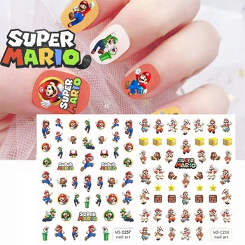 Наклейки для ногтей Super Mario Bros Kawaii Аниме Фигурка Водостойкая Паста Наклейка для дизайна ногтей Индивидуальность Украшения своими Руками Наклейки для ногтей