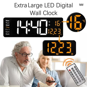 Настенные большие светодиодные цифровые настенные часы с индикацией температуры, даты, недели, с памятью отключения питания, настольные часы с дистанционным управлением для домашнего хозяйства