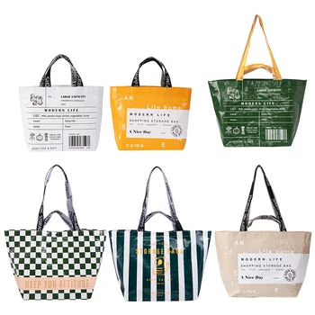 Нейлоновые Эко-сумки для покупок с полосатым принтом для хранения прочных портативных продуктов многоразового использования, складная большая дорожная сумка-тоут