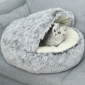 Новая зимняя кровать для домашних животных, мягкая и удобная Теплая оболочка, Полузакрытый кошачий матрас, Милая кровать для домашних кошек, Питомник, Защита для сна собак