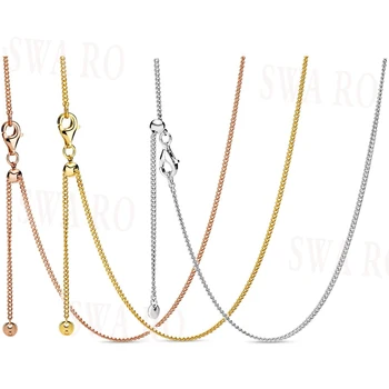 Новая классическая базовая цепочка со скользящей пряжкой регулируемой длины, ожерелье из розового золота, серебра, бордюра, ювелирные изделия 
