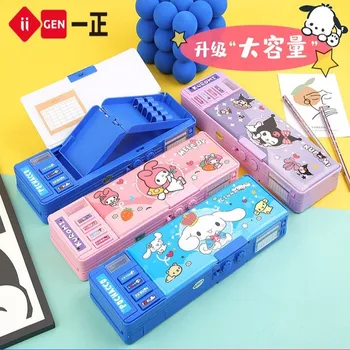 Новая коробка для канцелярских принадлежностей Sanrio Kuromi Hello Kt Многофункциональная коробка для канцелярских принадлежностей С автоматическим механизмом Открывания детского пенала В подарок