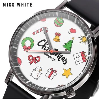 Новая мода, модные рождественские мужские и женские часы, подарочные часы для стариков на рождественскую елку, кварцевые наручные часы с каучуковым ремешком