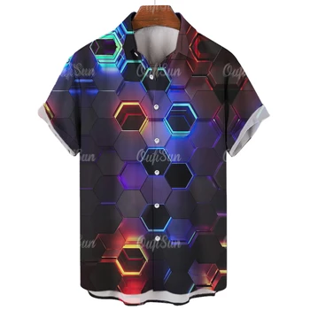Новая цветная мужская рубашка с лацканами, 3D принт, повседневные модные гавайские рубашки, мужская рубашка для улицы, свободная мужская одежда с короткими рукавами