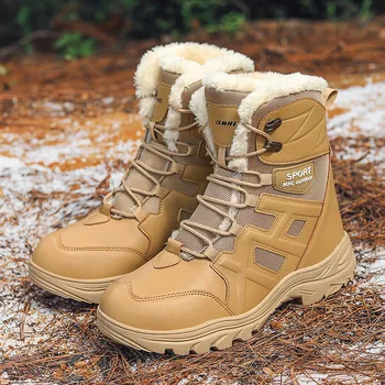 Новое поступление зимы, военная тактическая обувь, мужские удобные теплые плюшевые зимние ботинки, Мужские износостойкие походные ботинки на шнуровке