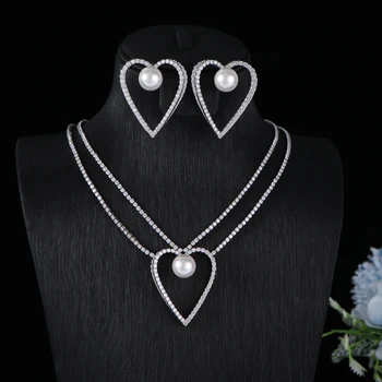 Новый модный комплект украшений в виде сердца из 2 предметов для женщин, свадебная вечеринка, Индийское Дубайское свадебное ожерелье с каплями воды, серьги, ювелирные наборы A0226