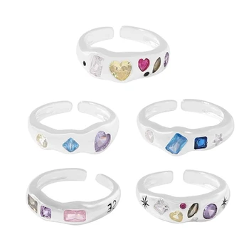 Обручальные кольца с разноцветным цирконом, Розовые кольца с неправильной формы цирконом, регулируемые кольца