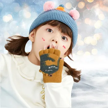 Перчатки с динозавром для мальчиков-трансформеров для малышей, детские флип-перчатки, Шерстяной чехол с варежками, полу-зимние перчатки