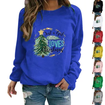 Рождественская осенне-зимняя мода, пуловер с длинными рукавами и круглым вырезом, свитер, Рождественская елка, Рождественские буквы, женские