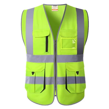 Светоотражающий жилет безопасности с карманами и застежкой-молнией, спецодежда Hi Vis, защитная одежда для мужчин для строительных работ