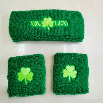 Спортивная повязка на голову PEAENSR Ирландская серия Clover Lucky Headband Зеленая повязка на запястье Спортивный костюм-тройка
