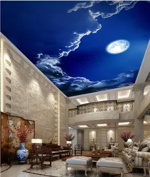 Стиль живописи романтическое ночное небо луна потолочная фреска 3D Гостиная Спальня Потолочные обои Papel De Parede