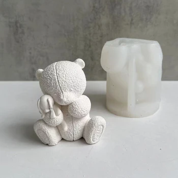 Тканый медведь Ароматерапевтическая свеча Силиконовая форма Маленький медведь Гипсовая подвеска Форма Ароматерапевтическая свеча Форма для мыловарения Домашний декор