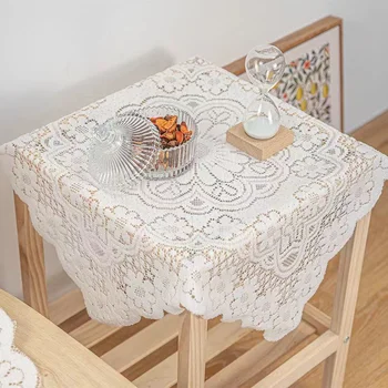 Тонкая белая скатерть в стиле ретро, вязаное кружево, чайный столик, круглая квадратная скатерть для журнального столика, скатерть для украшения рабочего стола в спальне
