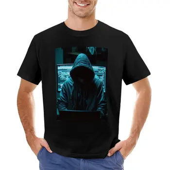 Хакер Blackhat, одетый в толстовку с капюшоном за ноутбуком, Футболка, короткая мужская хлопчатобумажная футболка