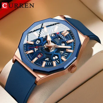 Часы CURREN Fashion с креативным дизайном, мужские кварцевые наручные часы с силиконовым ремешком и датой для мужчин, часы со светящимися стрелками