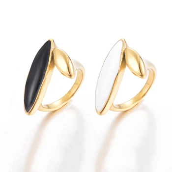 Черное Белое Эмалированное открытое кольцо, ювелирные изделия нестандартной формы из нержавеющей стали, элегантные женские кольца для пальцев, сумки для женской одежды, аксессуары